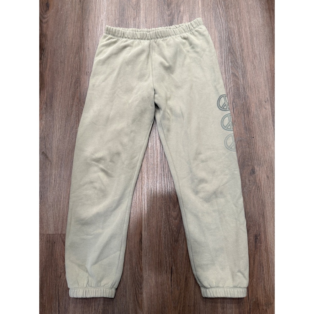 Spiritual Gangster Women Sage Green‎ Peace Sign Cotton Jogger Sweatpants Medium